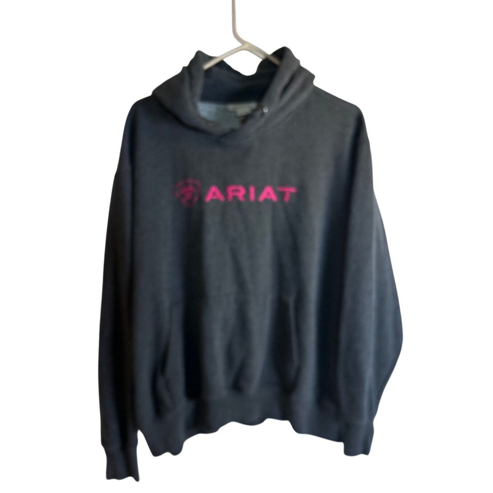 Ariat Hoodie XXL Gray Pink Logo Embroidered Pullover Sweatshirt Women